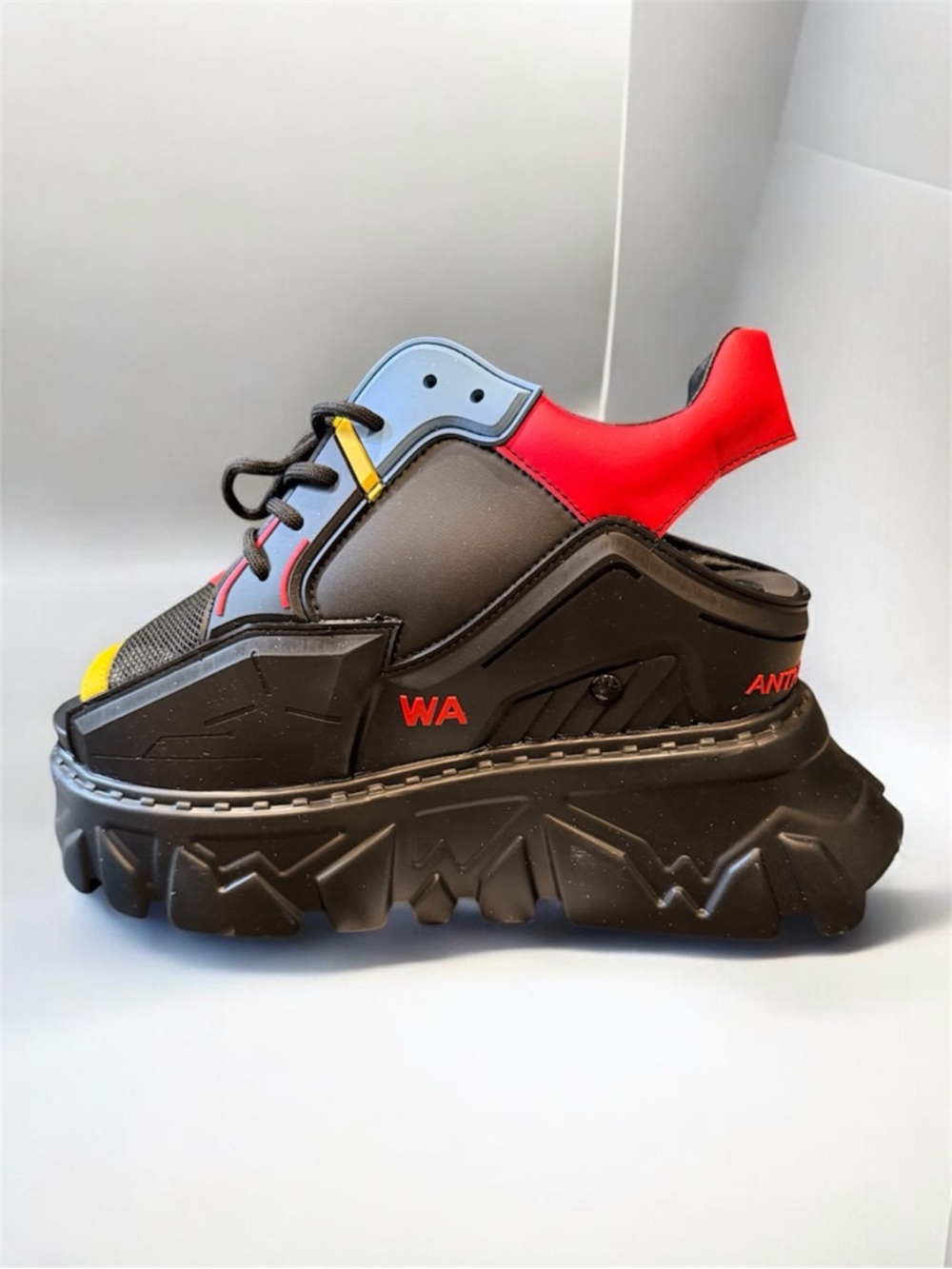 Anthony Wang Black Chunky Sneaker with Red and Blue Accents